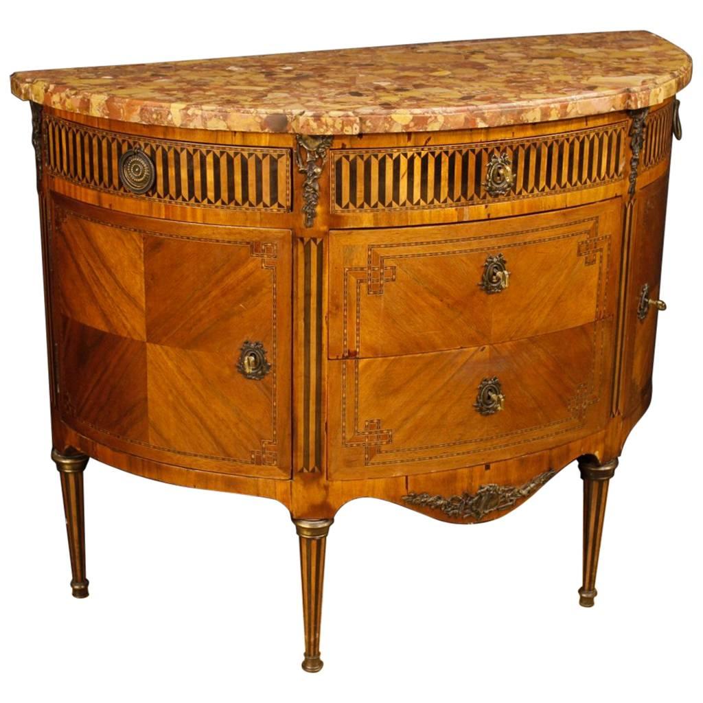 19th Century French Inlaid Demi Lune Dresser in Louis XVI Style