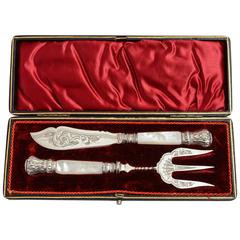19th Century Victorian Silver Plated Butter Knife & Bread Fork Set