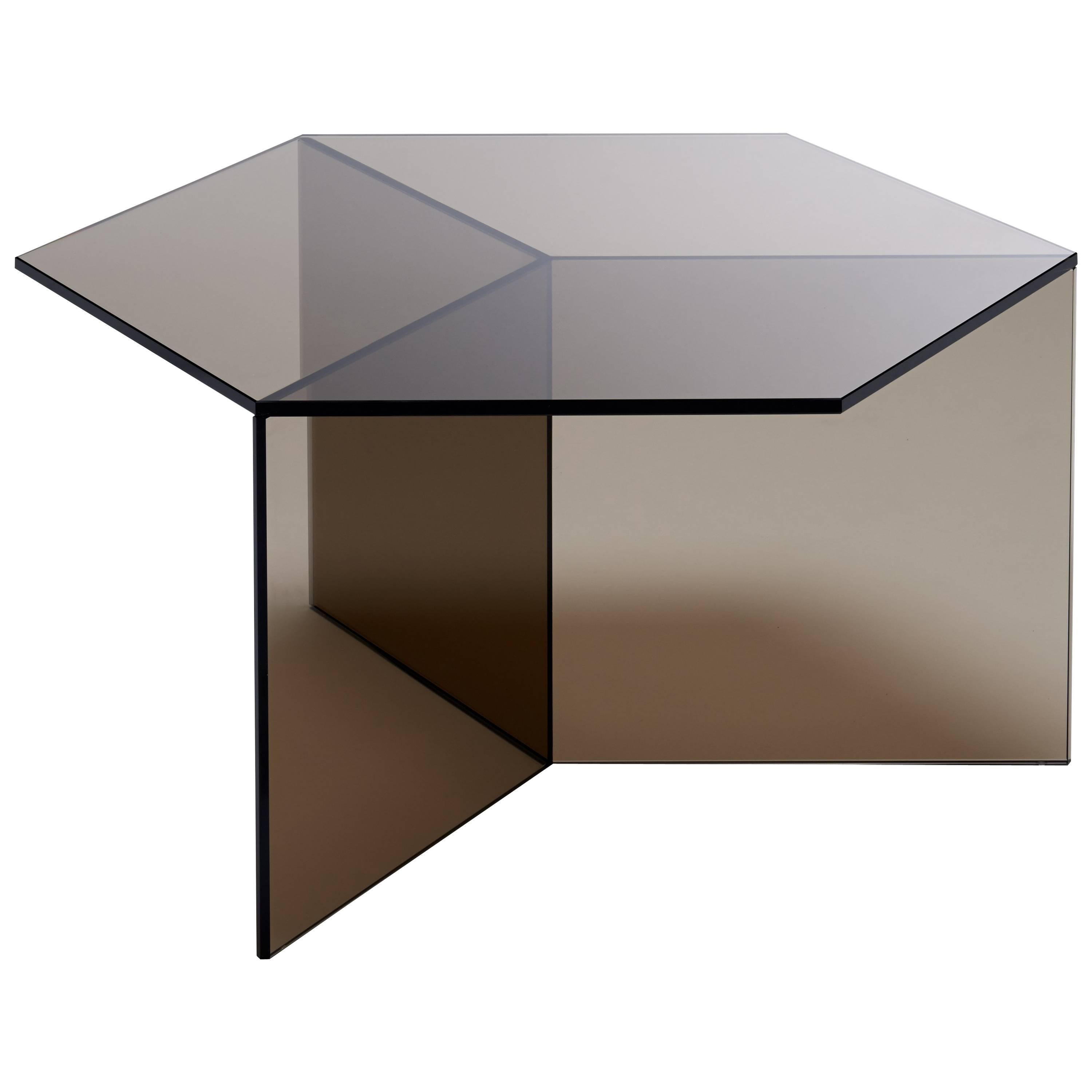 Isom Square Bronze Side Table in Tempered Glass For Sale