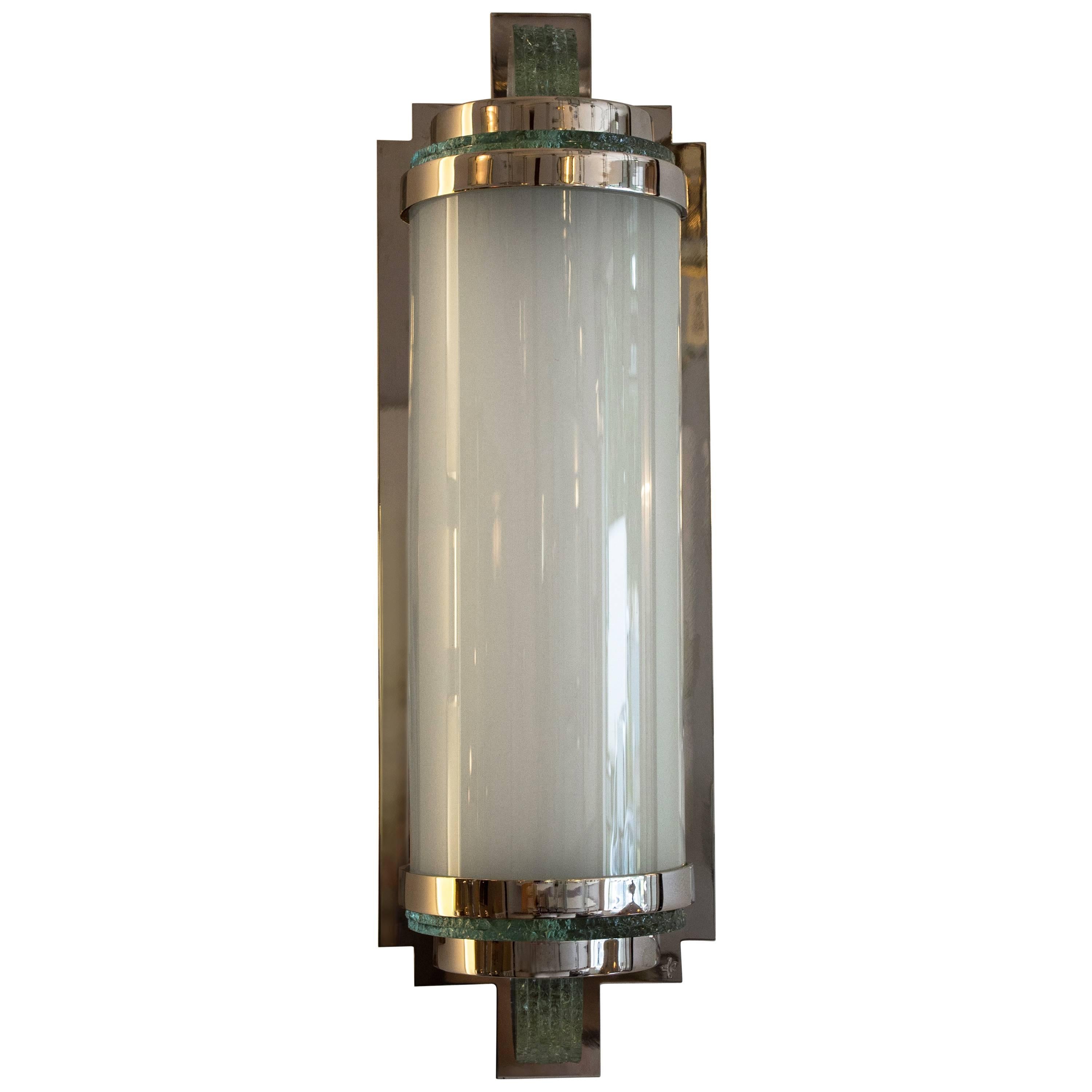 Art Deco Sconce with Nickel Finish and Glass 'Modernist' For Sale
