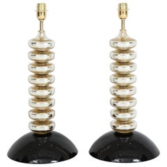 Unique Pair of Italian Mercury Gold and Black Murano Glass Lamps 7