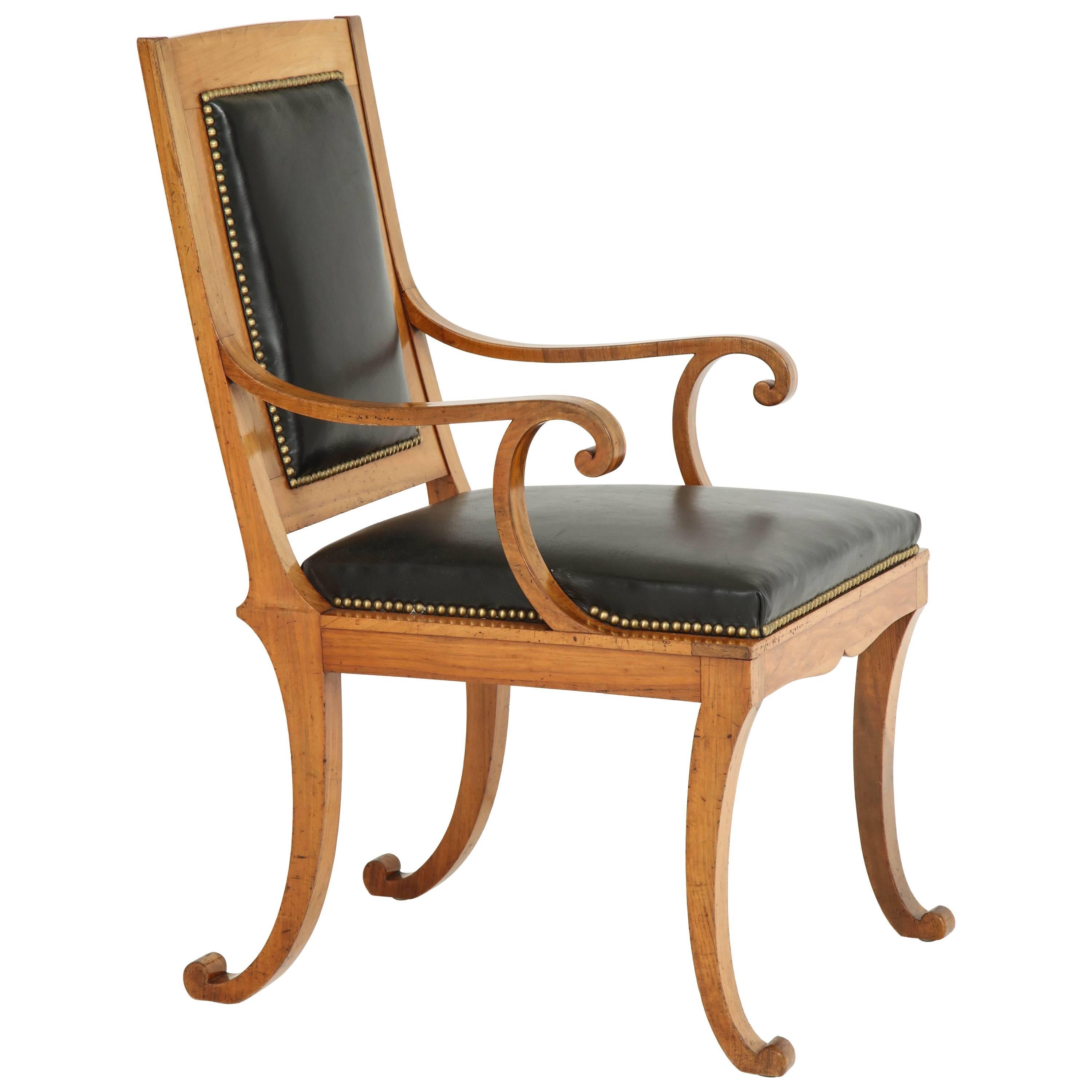Rare German Fruitwood Klismos Chair, circa 1840s