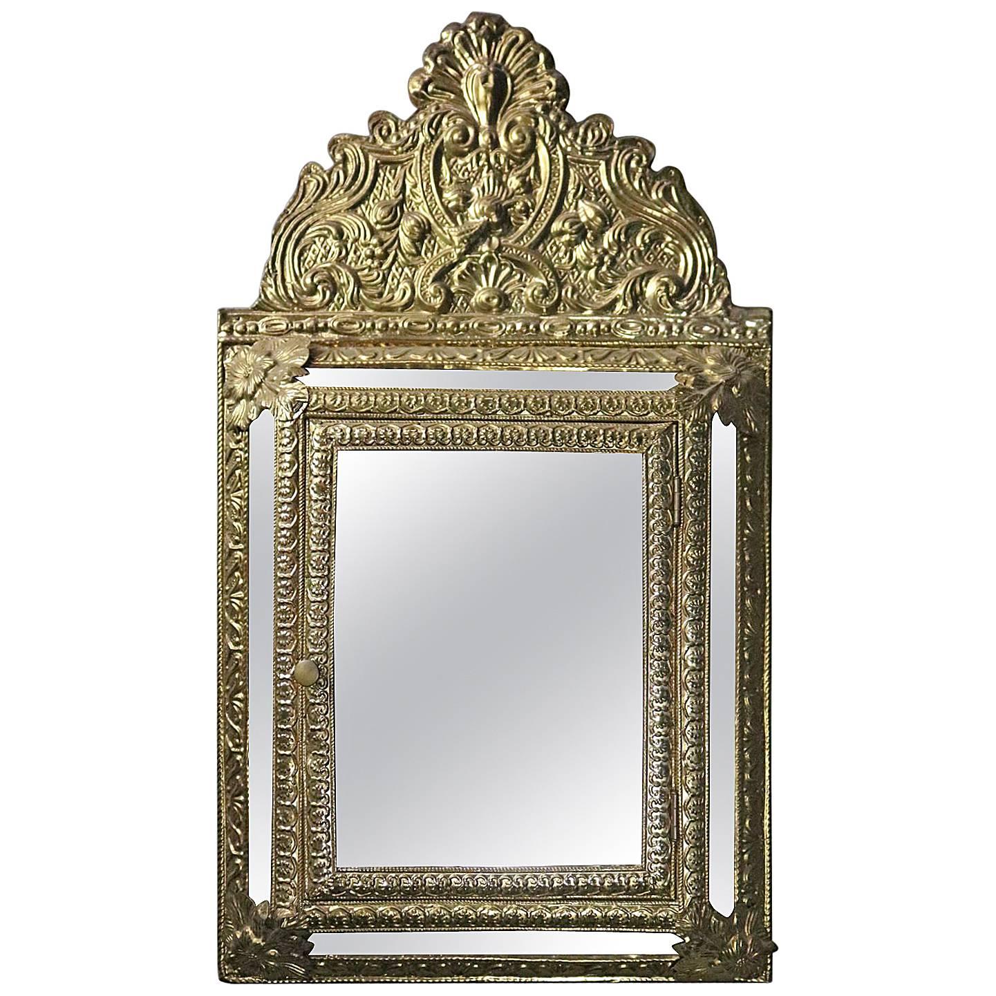 Antique French Baroque Style Bronze Mirrored Wall Cabinet, circa 1920