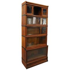 Antique Oak and Leaded Glass Five Stack Barrister Bookcase, Globe-Wernicke Co