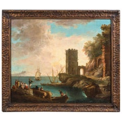 18th Century Italian Old Master Painting of Harbor Scene