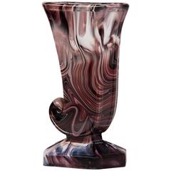Antique English Northumberland Glass Cornucopia Vase with Foot, circa 1890