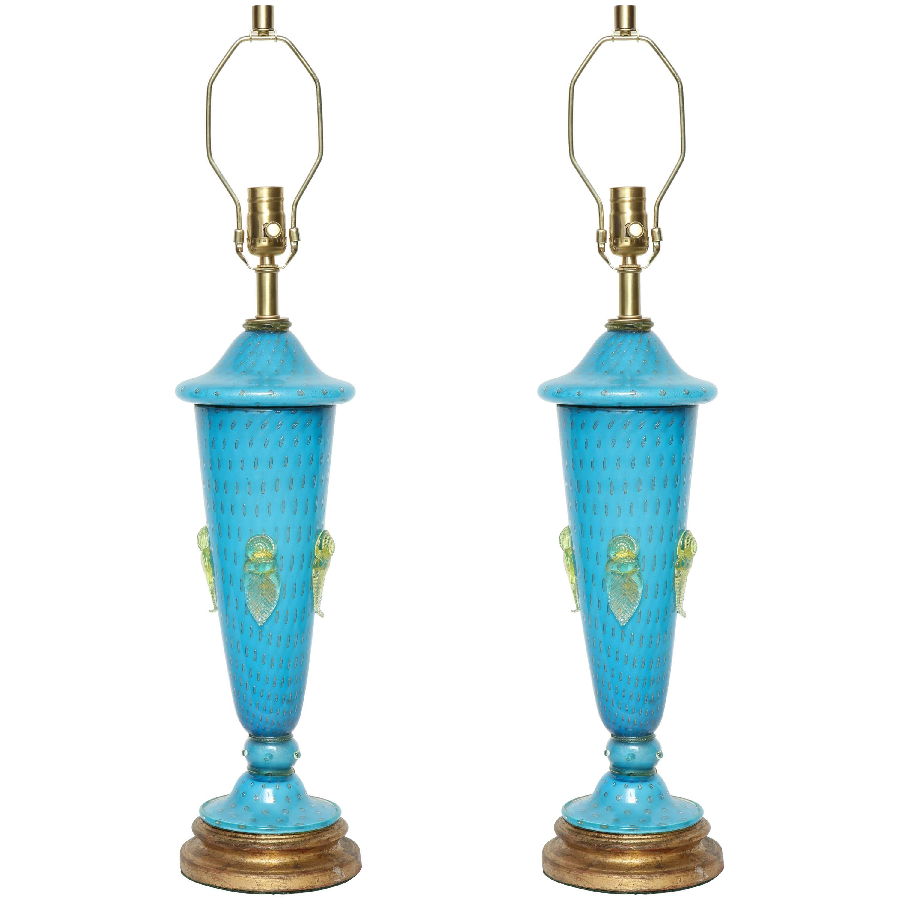 Barovier Tiffany Blue Murano Glass Lamps For Sale