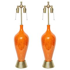 Italian Orange/Gold Splatter Glazed Lamps 2