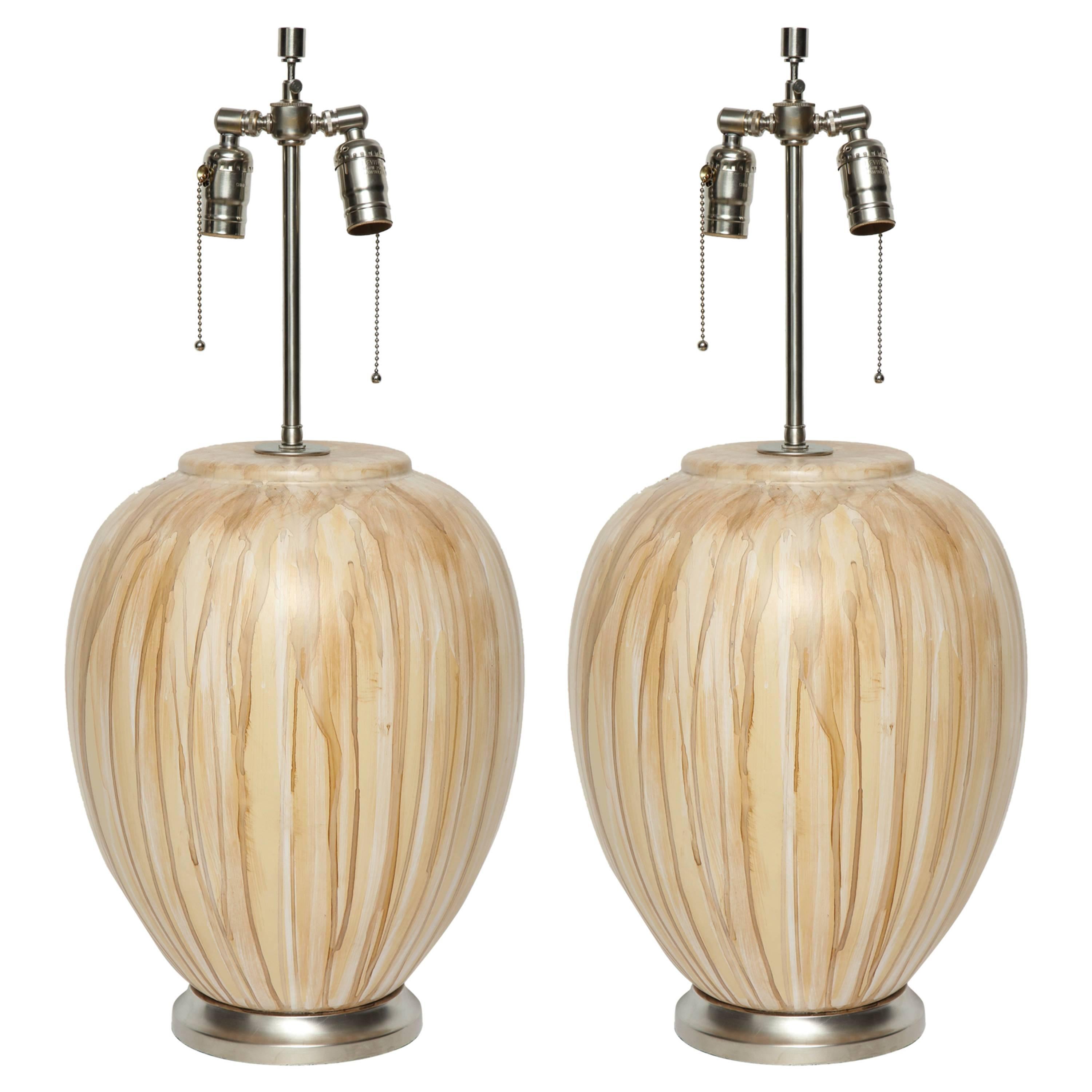 Italian Tan/Brown Drip Glazed Ceramic Lamps