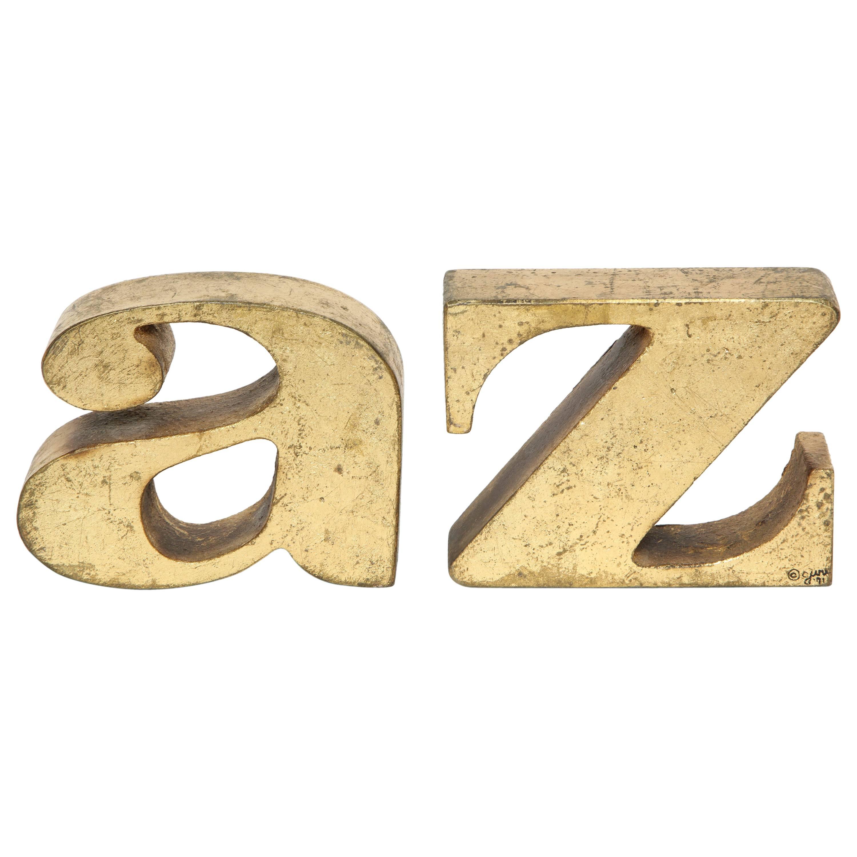 C. Jere Gilded A-Z Bookends, 1970s