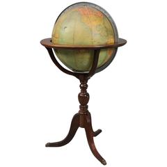 Vintage Illuminated Library World Globe on Floor Stand, circa 1930