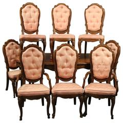 Vintage French Regency Style Dining Table Mahogany & Button Tufted Chairs