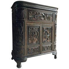 Antique Style Chinese Cocktail Cabinet Drinks Bar Heavily Carved