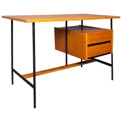 French 20th Century Desk 1960s Made of Oak Veneer and Metal