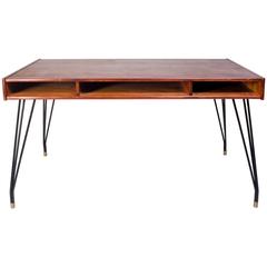 20th Century Italian Desk 1960s Made of Teak, Metal and Brass