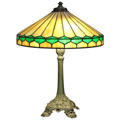 Antique Arts & Crafts Leaded Glass Table Lamp with 24 Panel Shade, circa 1900