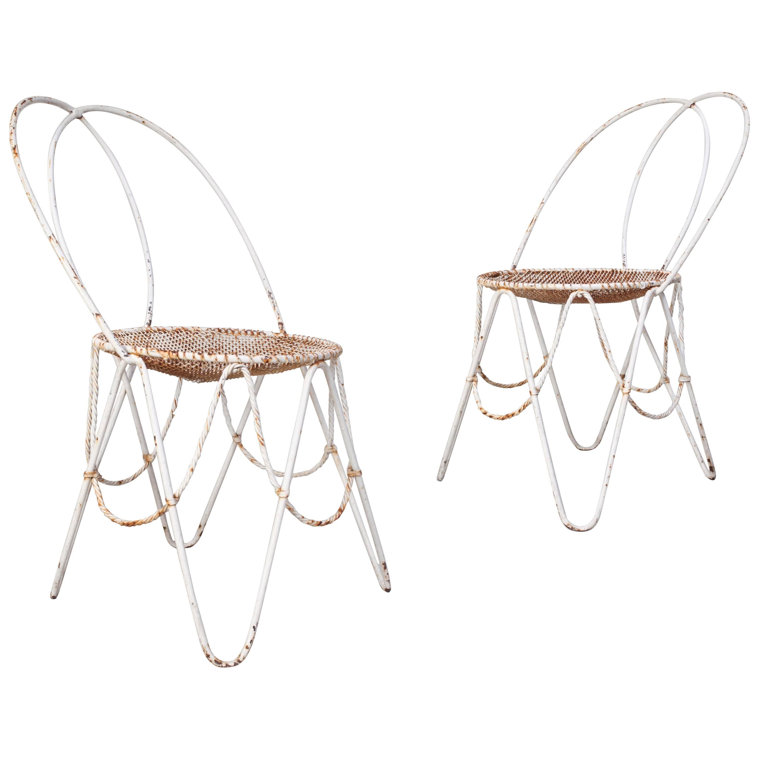 Pair of 20th Century French Garden Chairs Made of Enameled Iron For Sale