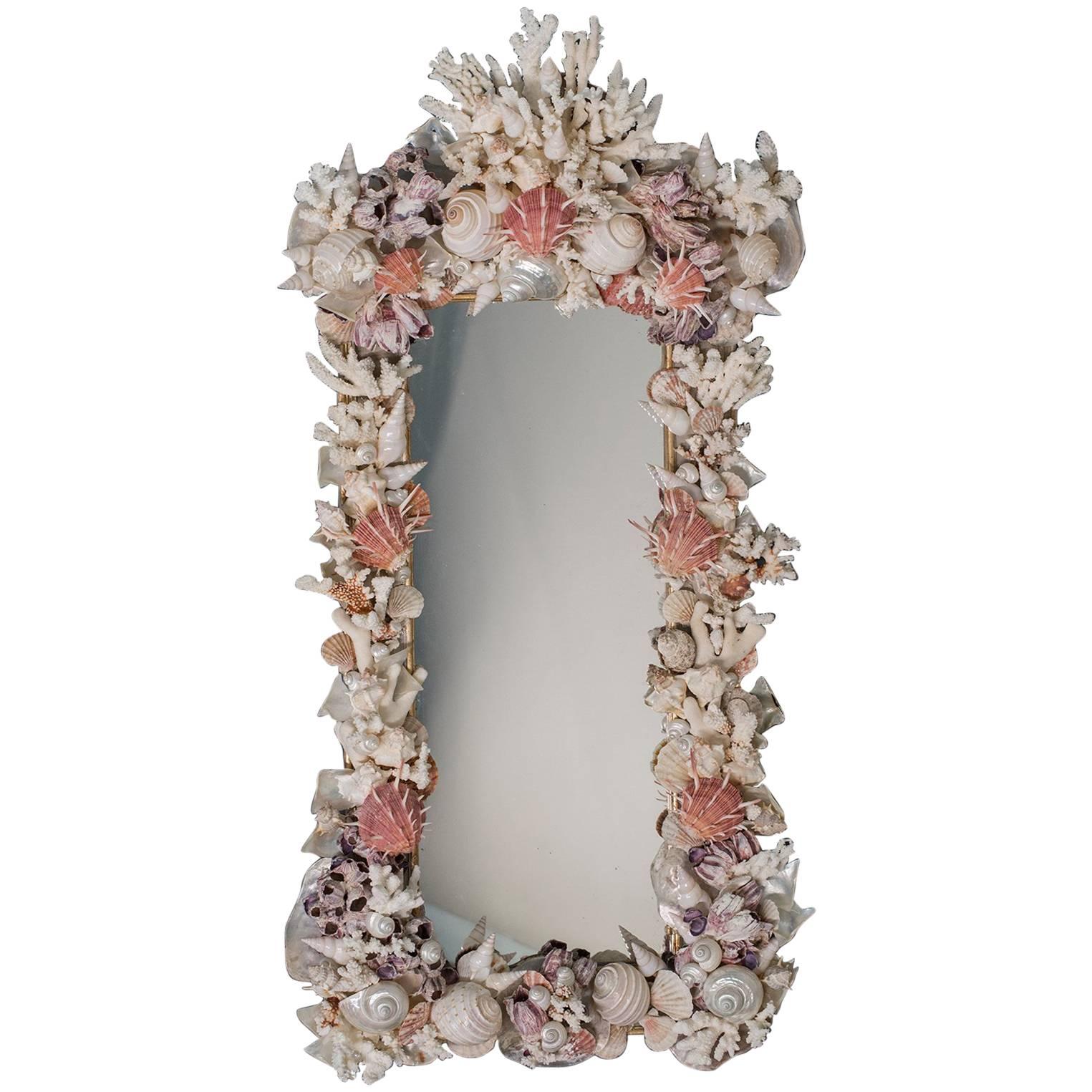 Sea Shell Mirror of Rectangular Shape with Nautilis and Scallop