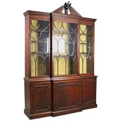 Antique Federal Style Handmade Mahogany Two-Piece Breakfront Cabinet