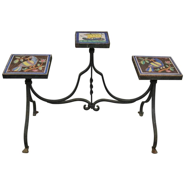 Wrought Iron Yellin School And California Ceramic Tile Plant Stand Wrought Iron Yellin School California Ceramic Tile Plant Stand Circa 1910 For