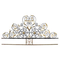 Monumental Victorian Style Iron Gate Crest with Gilt Foliate Highlights