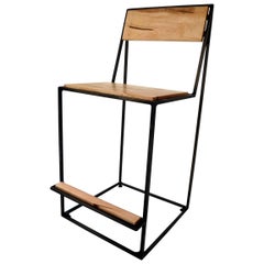 Chaise Archetype, hauteur de comptoir, moderne contemporaine, acier et bois