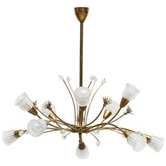 Retro Hollywood Regency Brass Floral Spray Chandelier