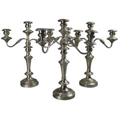 Antique Set of Silver Plate on Copper Three-Light Candelabra, circa 1880 12