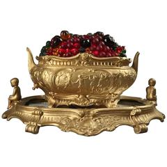 Antique Czech Neoclassical Gilt Table Lamp, Fruit Filled Tureen, circa 1930