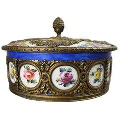 Antique Sevres Hand-Painted Porcelain and Bronze Dresser Box with Roses