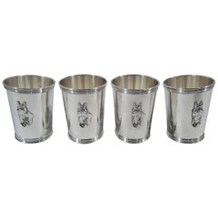 Set of Four Trees Sterling Silver Horse Head Mint Juleps