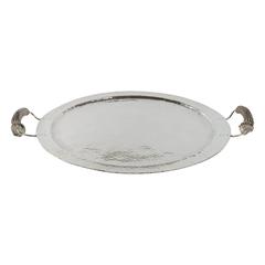 Hammered Silver Tray with Burr Handles by Ben Caldwell