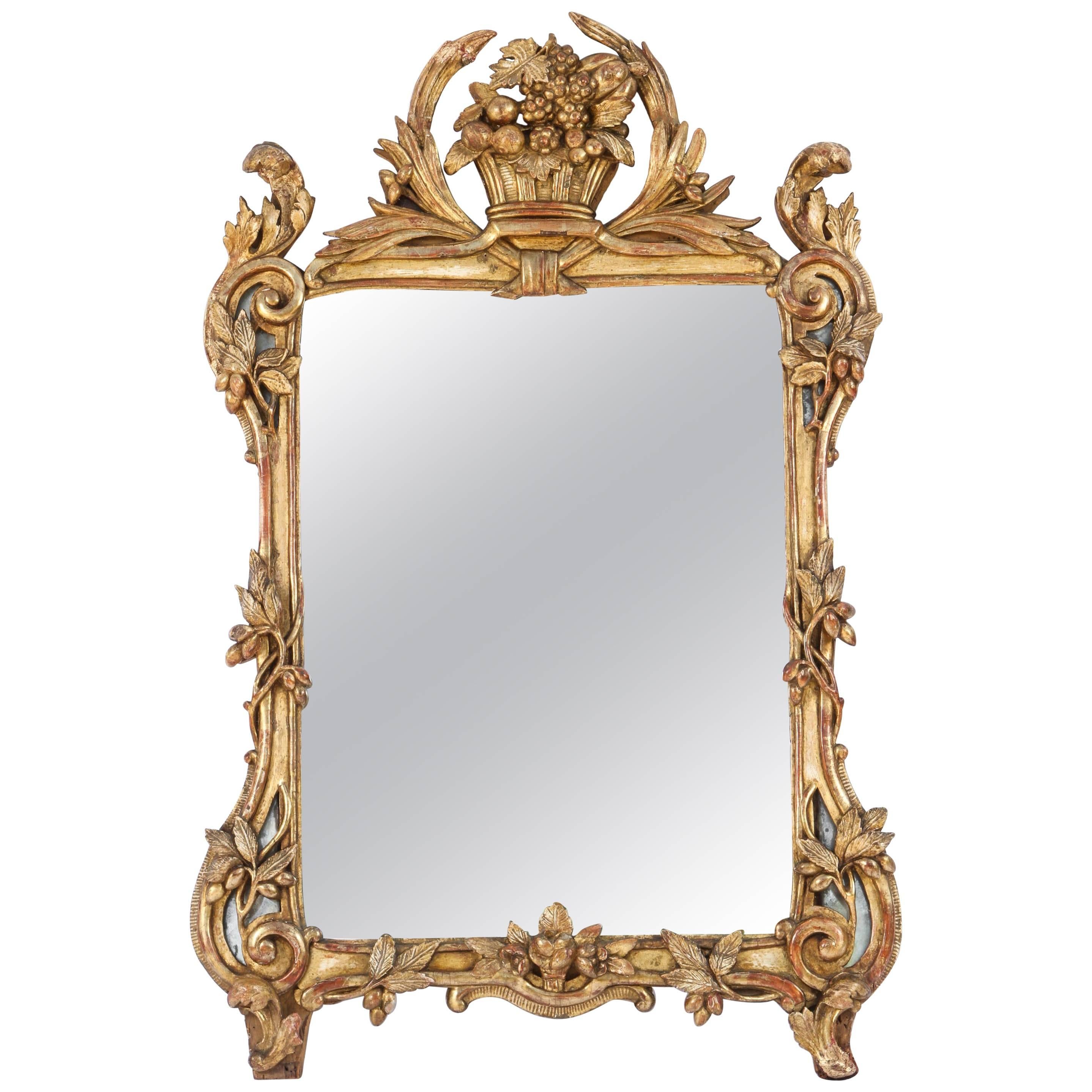 18th Century, French Regence Mirror in Giltwood Frame