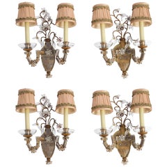 One Pair of Early 20th Century Etched Glass French Bagues Sconces