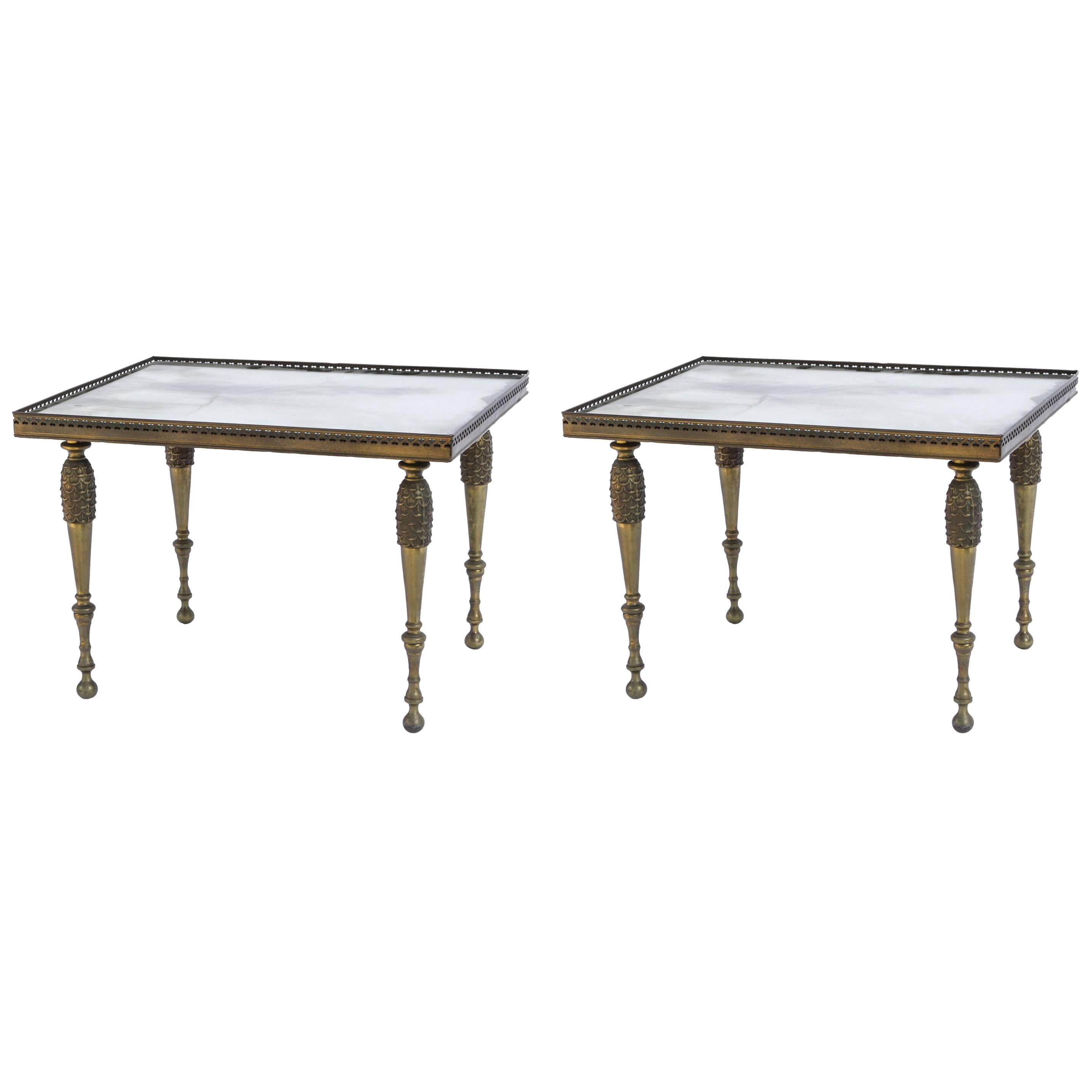 Pair of Mid-Century Bronze and Mirrored Tables