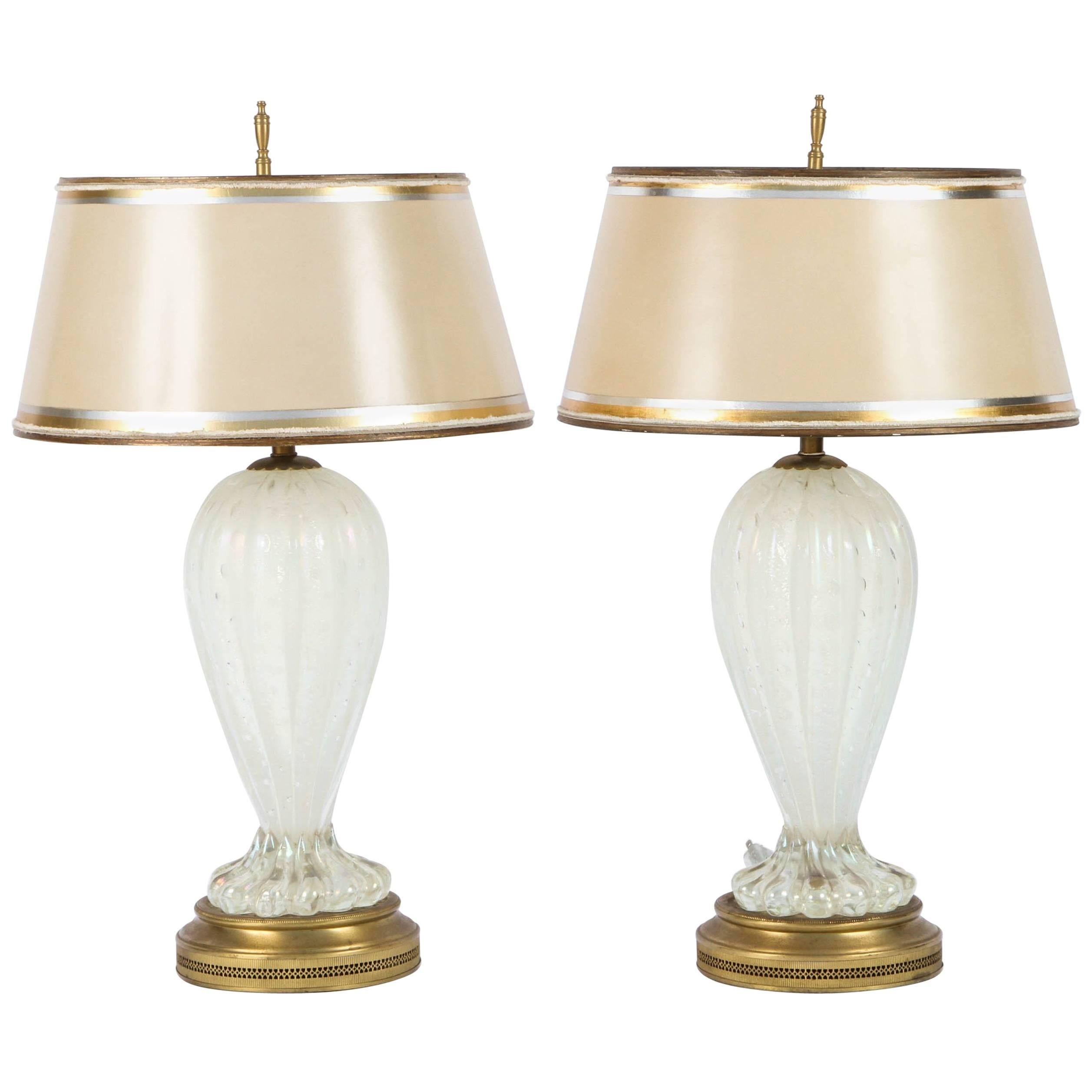 Pair of Mid-Century Italian Murano Iridescent Lamps For Sale