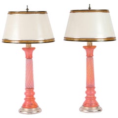 Pair of Mid-Century Coral Murano Opaline Lamps