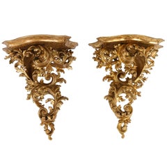 Pair of 19th Century, Italian Rococo Giltwood Brackets Pair of 19th Century, Italian Rococo Giltwood Brackets