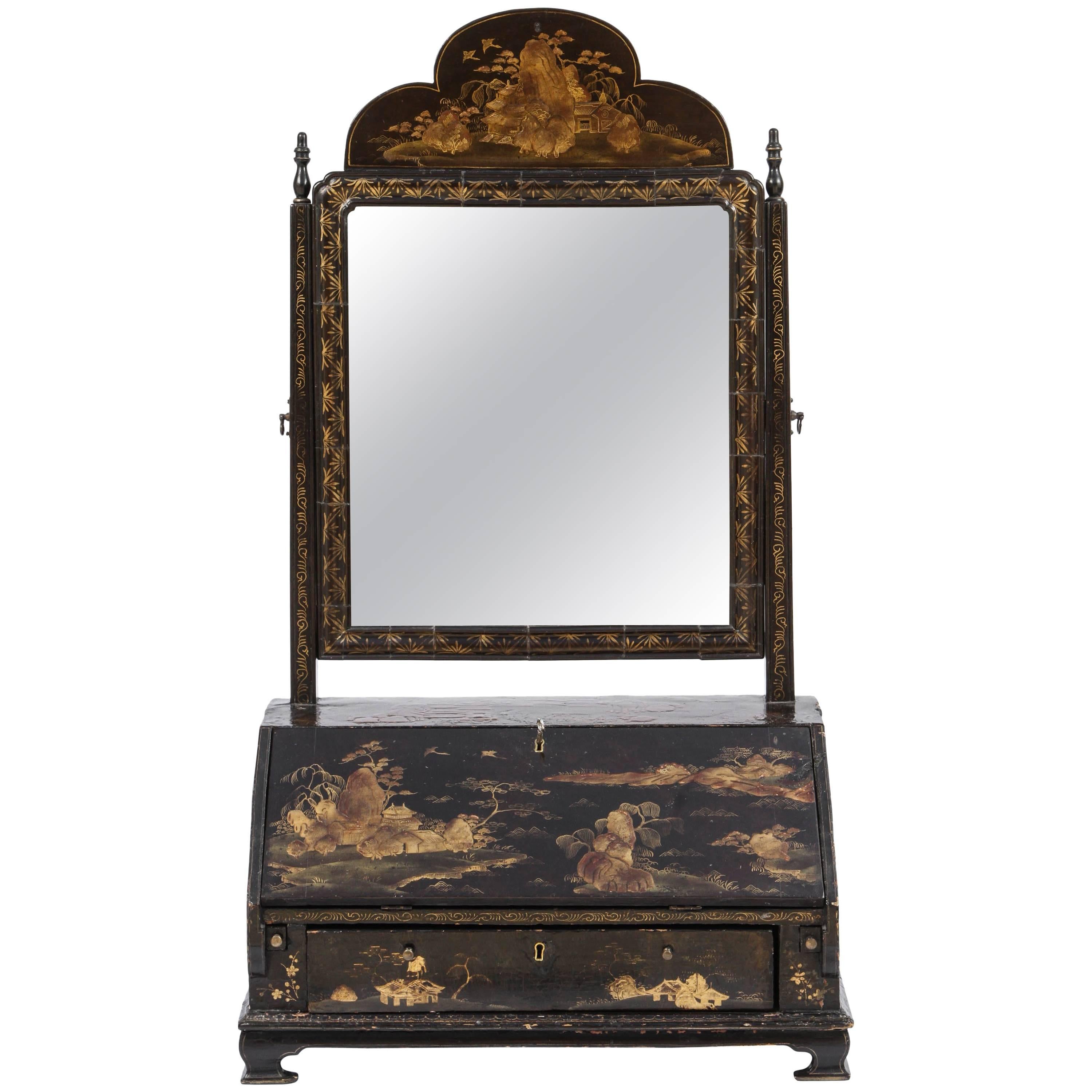 19th Century English Chinoiserie Miniature Desk with Mirror