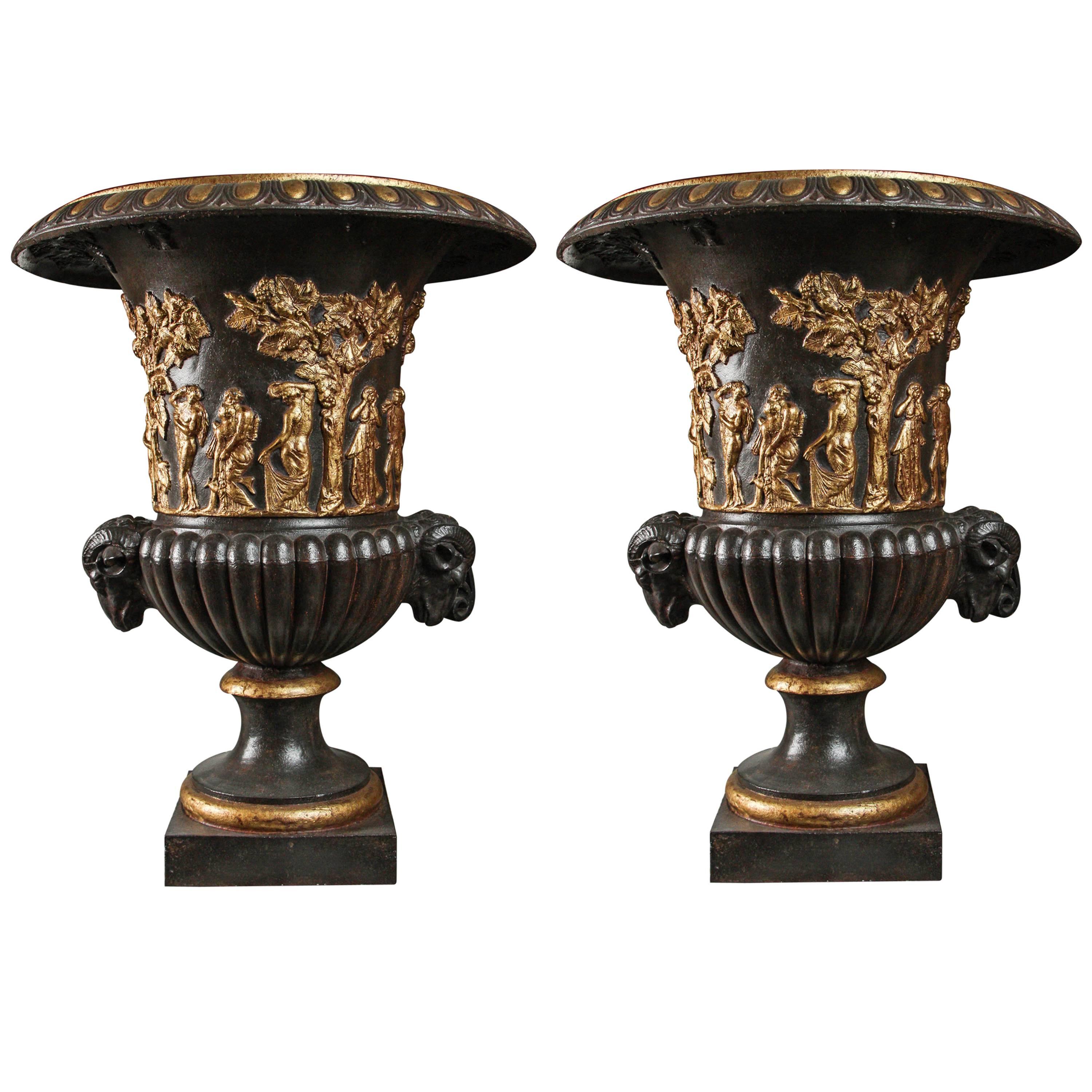 Pair of Early 19th Century French Empire Campaign Urns