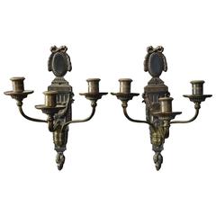 Pair of Federal Style Bronze Caldwell & Co Wall Sconce Candelabra, circa 1880