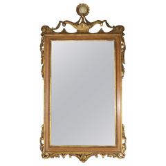 Neoclassical Carved Pierced Frame Gilt Pediment Mirror with Plaque, circa 1880