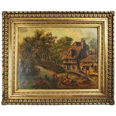 19th Century Antique European School Oil on Canvas Painting, Country Setting 10