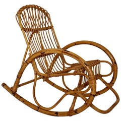 Mid-Century Modern Vintage Rattan Rocking Chair, 1960s, Italy