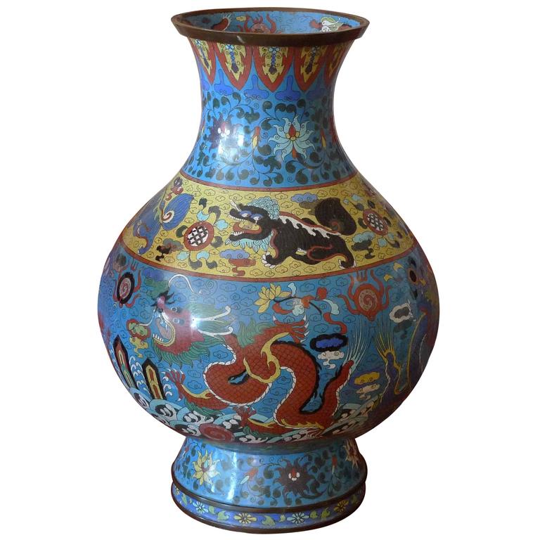 Chinese Late 19th Century Large Cloisonné Enamel Vase at 1stDibs
