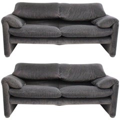 Fabric Vintage Sofa Maralunga by Vico Magistretti for Cassina, 1973 Set of Two