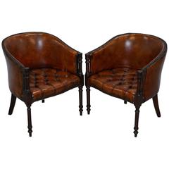 Pair of Regency Style Restored Hand dyed Chesterfield Tub Armchairs, circa 1910