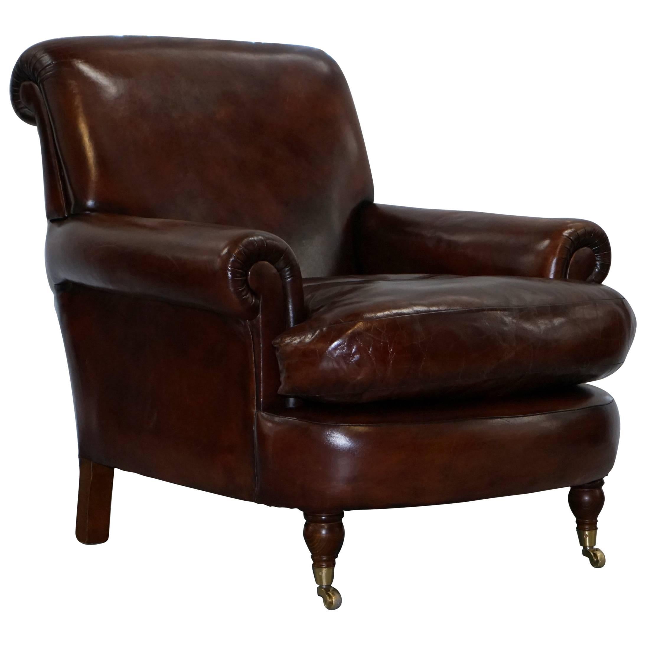 Fully Restored Vintage Whiskey Brown Leather Gentleman's Club Armchair