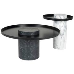 Low Salute  Coffee Table, Green Marble, Black Tray