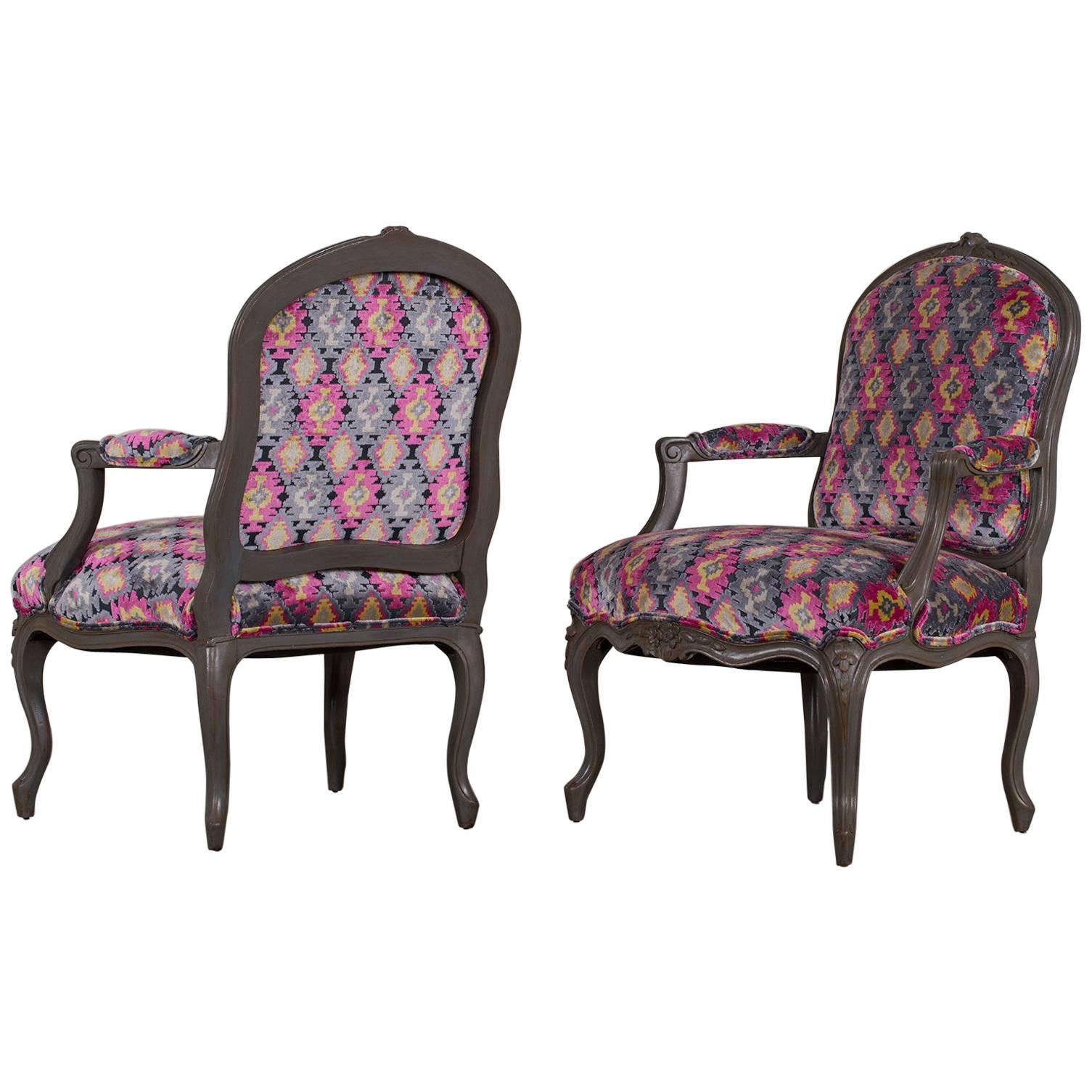 Pair of Antique French Louis XV Style Painted Armchairs, circa 1875